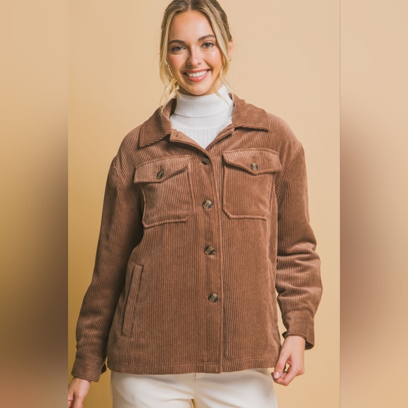Love Tree Corduroy Button Up Jacket with Sherpa Inside - Picture 1 of 6